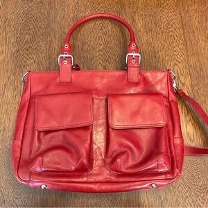 Danier Red Leather Satchel Crossbody Bag | Genuine Leather | Multi Pocket